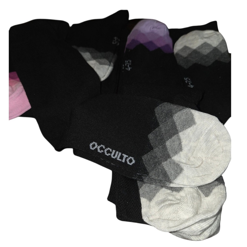 10‎ Pair Diabetic Ankle Socks Size 4-7.5 Black/Argyle Occulto "Evelyn"